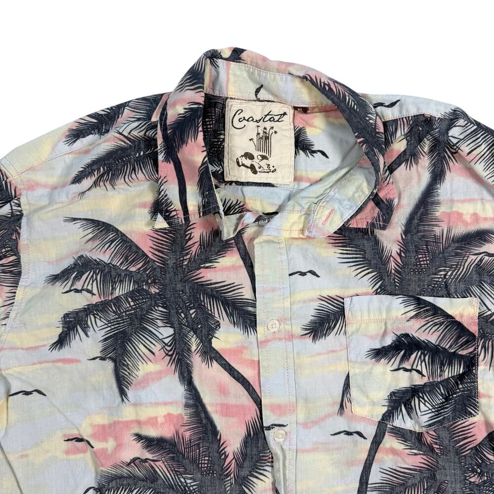 Coastal Hawaiian Shirt Mens XL Palm Tree Beach Sunset Button Up Camp Aloha
